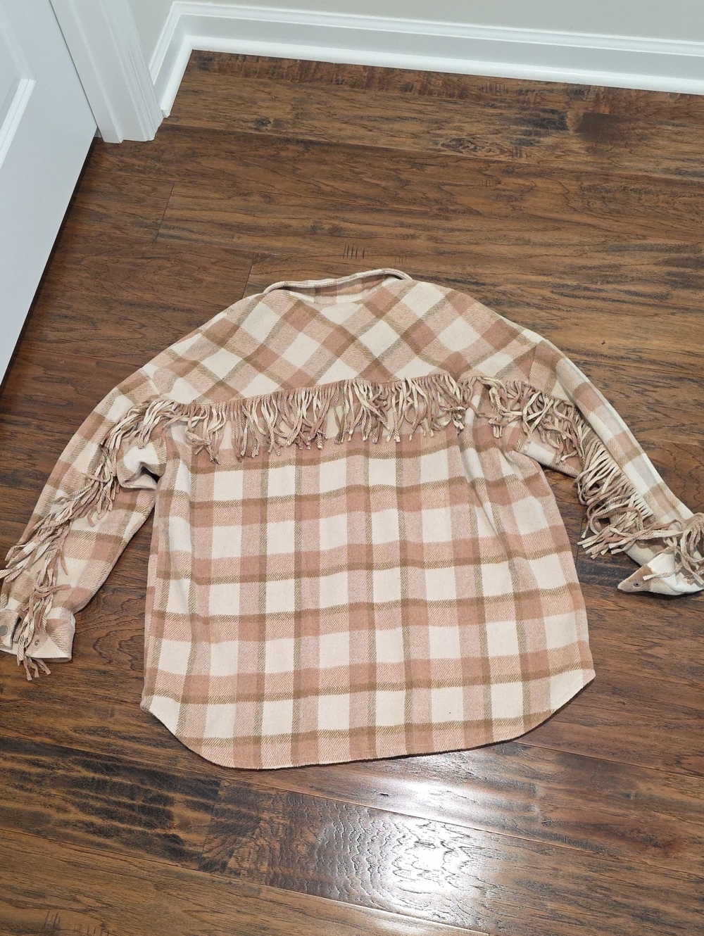 Pini Lily Fringe Plaid Button-Up Shirt Jacket/Shacket - XL
